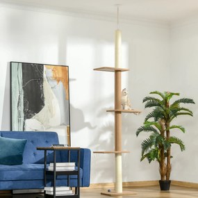 PawHut Drapak dla kota z regulowaną wysokością Khaki Stabilna konstrukcja 43x27x228-260cm | Aosom PL