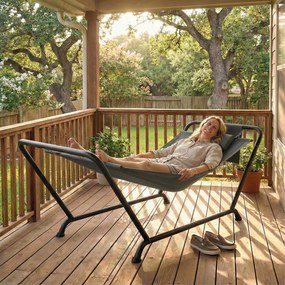 Outsunny Hamak z Ramą 237 x 90 cm Hamak ze Stelażem z Boczną Kieszenią i Poduszką, Metalowa Rama do 150 kg | Aosom PL