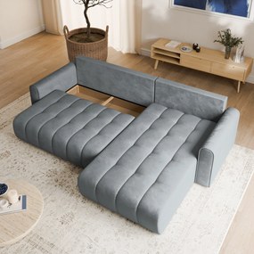 Masseno Narożnik FRIGA z funkcją spania i pojemnikiem na pościel Narozniki L, Rozkładana sofa - Szary, MONOLITH 85