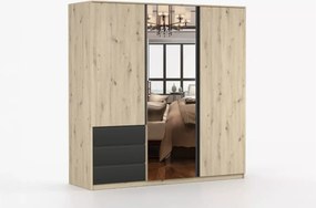 Sypialnia Lunare – zestaw mebli w kolorze artisan i czarnym z łóżkiem 160x200, szafą 3D, komodą i dwoma stolikami nocnymi