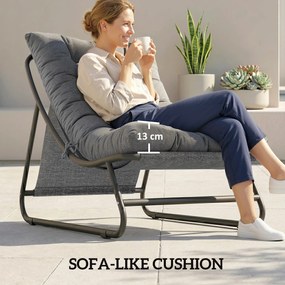 Outsunny Fotel wypoczynkowy zewnętrzny z podnóżkiem, poduszka 13 cm, antypoślizgowe nóżki, ciemnoszary | Aosom PL