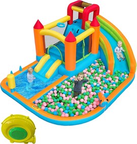 8 w 1 nadmuchiwany basen z zamkiem dla dzieci - 460 x 343 x 190 cm - Oxford - z dmuchawą - pomarańczowy