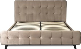 Łóżko Tapicerowane 160x200 cm LINO ze Stelażem Dwuosobowe Welurowe Beżowe