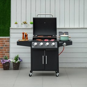 Outsunny grill gazowy z 3 palnikami każdy 3 kw przenośny kratka grillowa na 4 kółkach czarny