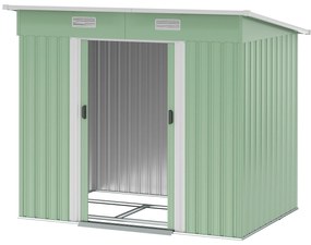Outsunny Metalowy Schowek 2,3 m² 207 x 130 x 182 cm z Dachem Pultowym Oknem Fundamentem Drzwi Przesuwnymi Zielony