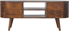 Zaokrąglony mebel pod telewizor z drewna kasztanowego Artisan Furniture, 4 szuflady, 2 półki, brązowy