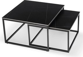 Zestaw Stolików Kawowych TENOR Czarny Marmur/Czarny do Salonu Glamour