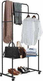 Wieszak na ubrania na kółkach, solidny podwójny wieszak na ubrania z 2 półkami, wielofunkcyjny 80,5x51x155cm