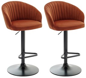 Zestaw 2 stołków barowych z weluru i czarnego metalu - Regulowana wysokość - Terakota - DORALIZ