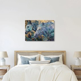 Obraz na szkle - Konie na złotym tle (70x50 cm)