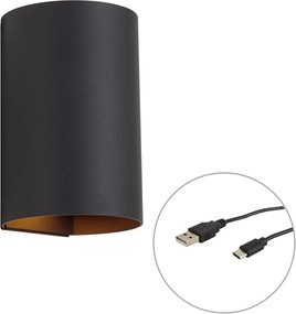 Nowoczesna lampa ścienna czarna z LED, 3-stopniowo ściemnialna i ładowalna - Sabbir