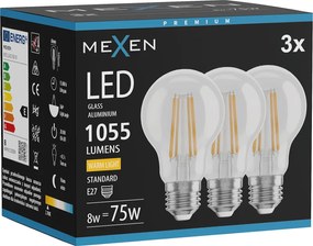 Mexen Vintis 3x żarówka filament LED E27, A60, 8W, Ciepła - 2700K, 1055 lm, clear - L150-E27-0827-00x03