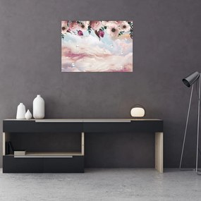 Obraz różowych kwiatów z różowym marmurem (70x50 cm)
