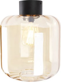 Designerska lampa sufitowa czarna z bursztynowym szkłem - Qara