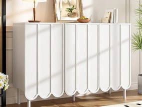 Buffet 120×35×80 cm - z 3 falowanymi drzwiami - bez uchwytów - regulowane półki - biały
