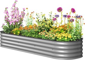 Outsunny Podwyższone łóżko na rośliny, modułowe łóżko ogrodowe, chronione krawędzie, design bez dna, 195 x 62 x 30 cm, Srebrny