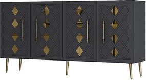 Komoda – 150 cm – Antracyt/Złoto – Płyta wiórowa pokryta melaminą