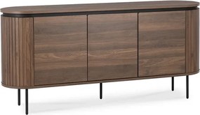 Komoda do Salonu BECK 160 cm Orzech Trzydrzwiowa Ryflowana Japandi