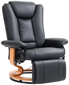 HOMCOM Fotel Relaksacyjny Obrotowy z Funkcją Leżenia, do 150 kg, Skóra Ekologiczna, Ramka ze Stali, Czarny