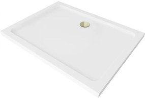 Mexen Flat brodzik prostokątny slim 130 x 100 cm, biały, syfon złoty - 40101013G