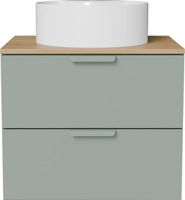 Wisząca szafka łazienkowa z okrągłą umywalką nablatową – Szałwiowa zieleń – S60 cm – AVORELI