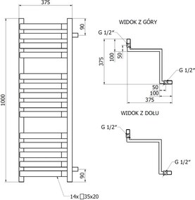 Mexen Loop grzejnik łazienkowy narożny 1000 x 375 mm, 572 W, biały - W129-1000-350-00-20