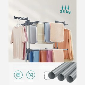 SongmicsHome Suszarka na pranie ELTON z 4 poziomami na kółkach, 76x172x50 cm, szara