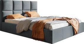 Łóżko tapicerowane 160x200 Fado ze stelażem metalowym, tkanina aksamitna, pojemnik - ciemny szary (Jasmine 96)