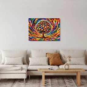 Obraz na szkle – Kolorowe drzewo z jabłkami (70x50 cm)