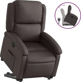 Fotel relaksacyjny z ciemnobrązowej prawdziwej skóry z funkcją elektrycznego podnoszenia