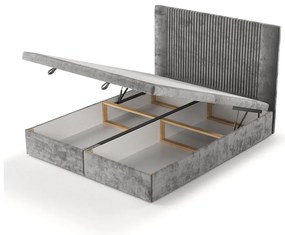 Szare tapicerowane łóżko dwuosobowe ze schowkiem 160x200 cm Mavel – Maison de Rêve