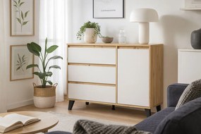 Skandynawska komoda z 3 szufladami dąb artisan + biały N6-D41