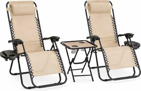 Zestaw 2 leżaków ogrodowych ze stolikiem Malibu TDC2503, kolor beżowy