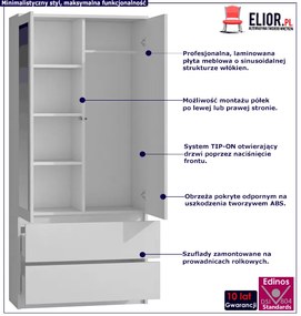 Biała minimalistyczna szafa z lustrem - Bafix