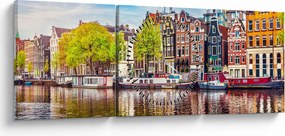 Obraz - Tańczące domy, Amsterdam (z zegarem) (90x30 cm)