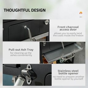 Outsunny Grill węglowy Grill BBQ-Grill, włącznie z termometrem, otwieraczem do butelek, 120 x 64 x 114 cm, czarny