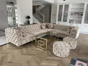 Nowoczesny tapicerowany narożnik Chesterfield Moet w stylu glamour z funkcją spania i pojemnikiem