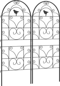 Metalowe Kratki na Róże 2 szt. Outsunny Zestaw, Odporny na Rdzę, dla Roślin Pnących z Motywem Ptaków 50x120 cm, Czarny