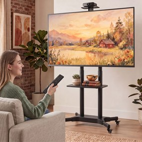 HOMCOM Stojak TV na kółkach do telewizorów 81,3–190,5 cm Regulowany stojak TV z 2 półkami, metal, max. VESA 400x600mm | Aosom PL