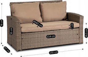 Zestaw Mebli Ogrodowych FLORYDA Beżowy Sofa Krzesła Pufy Stolik Tarasowy Technorattan Nowoczesny