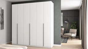 Szafa 6 drzwiowa otwierana 240 x 240 cm – biała ze srebrnymi uchwytami