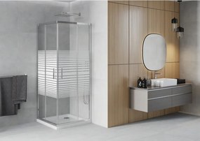 Mexen Rio kabina prysznicowa kwadratowa 70 x 70 cm, białe pasy, chrom + brodzik Flat, biały - 860-070-070-01-20-4010
