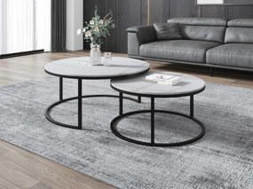 Zestaw 2 okrągłych stolików kawowych MARBLEX, czarny/biały marmur