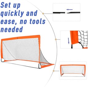 HOMCOM Zestaw Bram Piłkarskich, lekki, łatwy montaż, torba transportowa, rury stalowe, 183x90x90 cm, Pomarańczowy