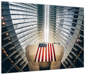 Obraz budynku z flagą USA (70x50 cm)