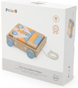 Viga polarb drewniany wózek do ciągnięcia + klocki 21 el.