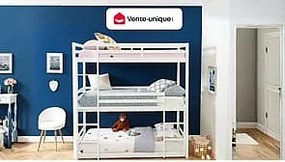 Potrójne łóżko piętrowe - 3 x 90 x 200 cm - Sosna - Białe - VAGAR