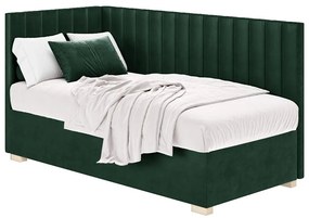 Ciemnozielone narożne łóżko dziecięce ze schowkiem i materacem 90x200 cm Snugi – Ghado