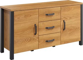 Komoda Olin 26 150 cm z szufladami - dąb karmelowy / czarny supermat - Oferta Limitowana