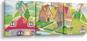 Obraz - Kolorowe miasteczko (z zegarem) (90x30 cm)